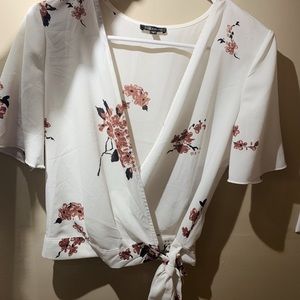 White floral wrap top